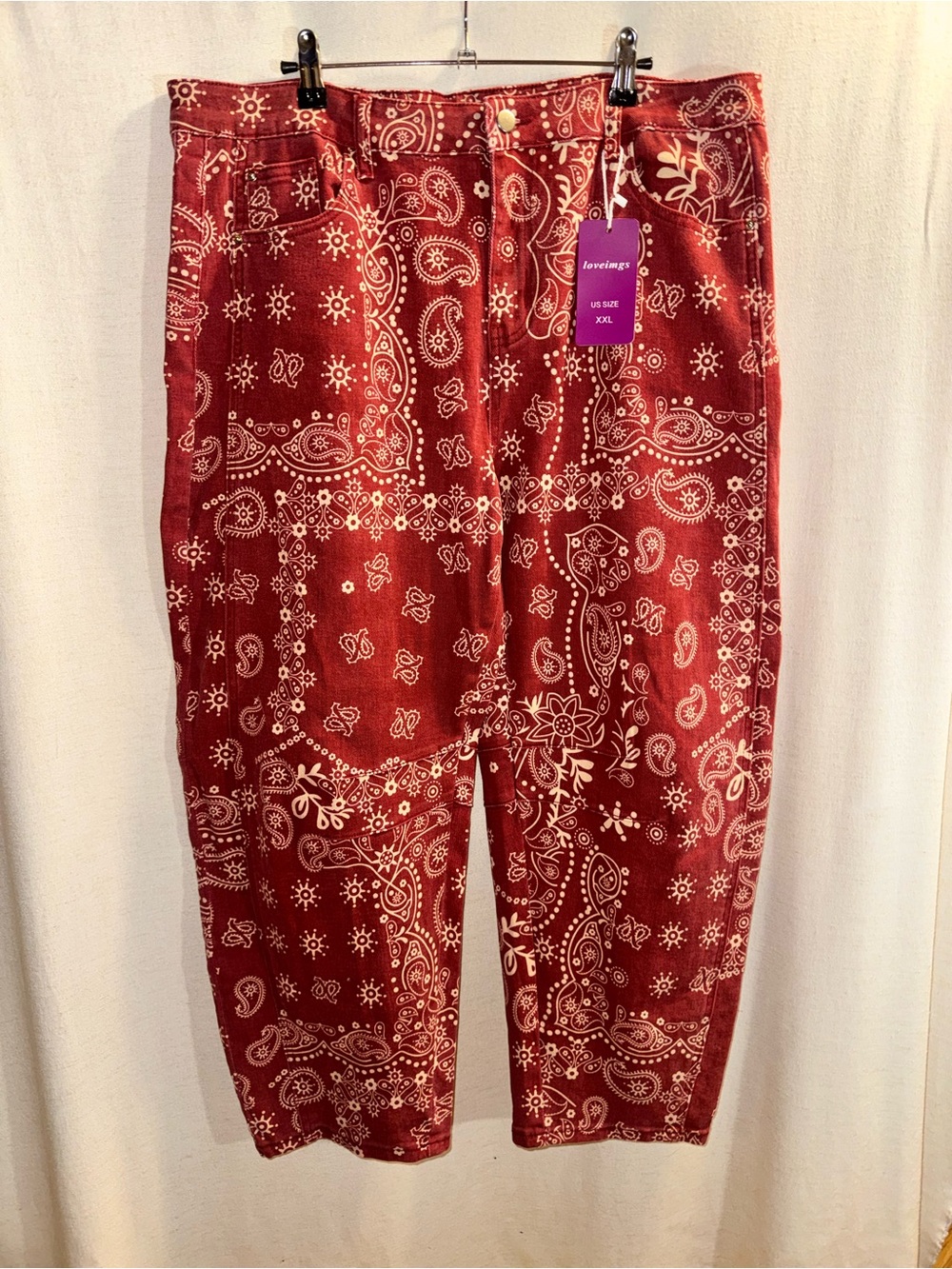 NWT Loveimgs Red Bandana Paisley Barrel Jeans XXL